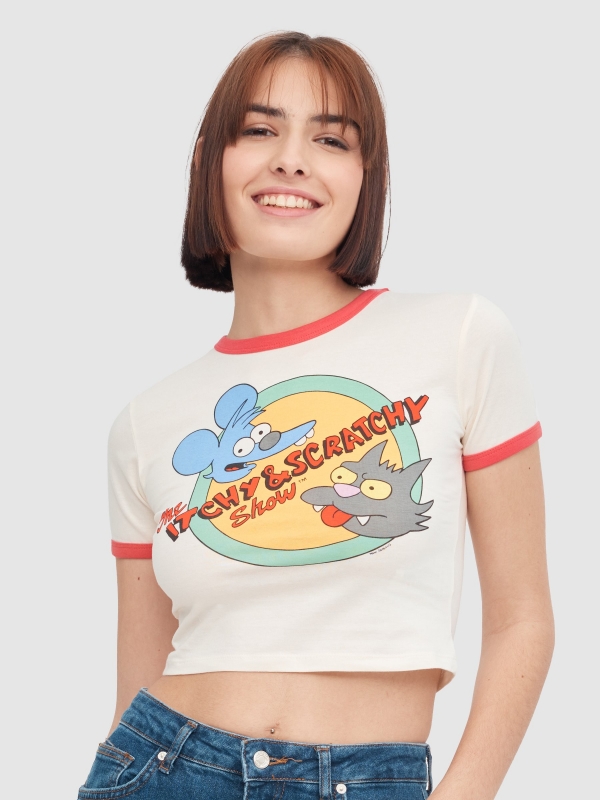 T-shirt The Itchy & Scratchy Show off white vista meia frontal