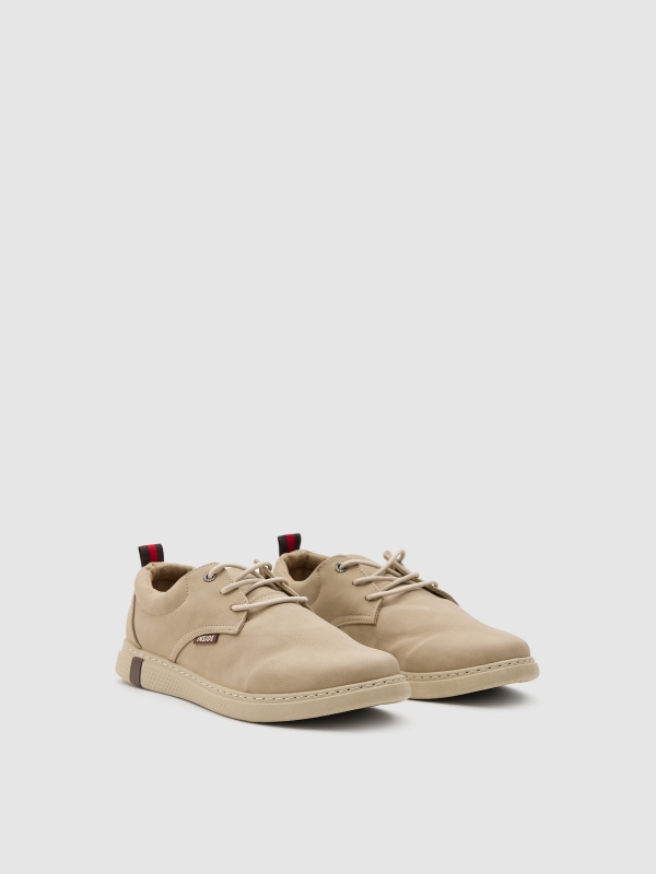 Casual lace-up sneakers sand 45º front view
