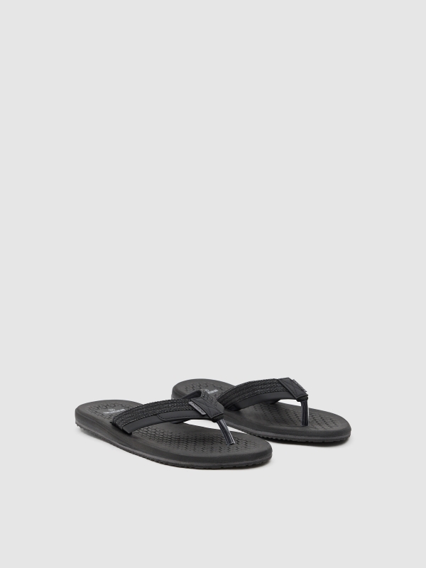 Black denim sandals black 45º front view