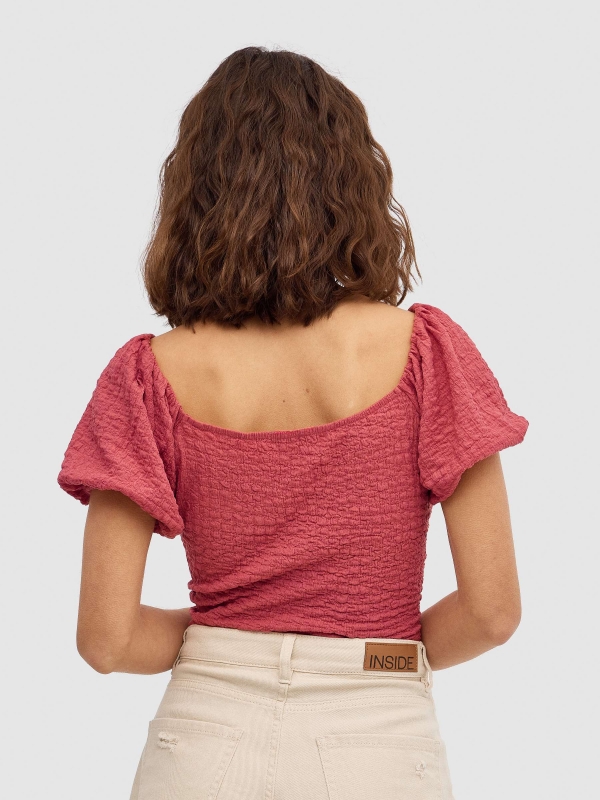 Puffed t-shirt with sweetheart neckline red middle back view