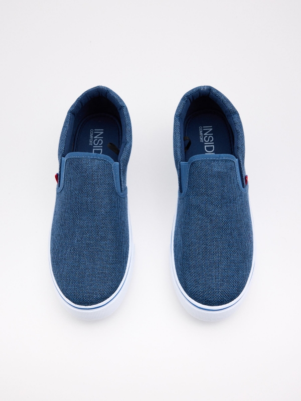Elastic blue canvas shoes blue zenithal view