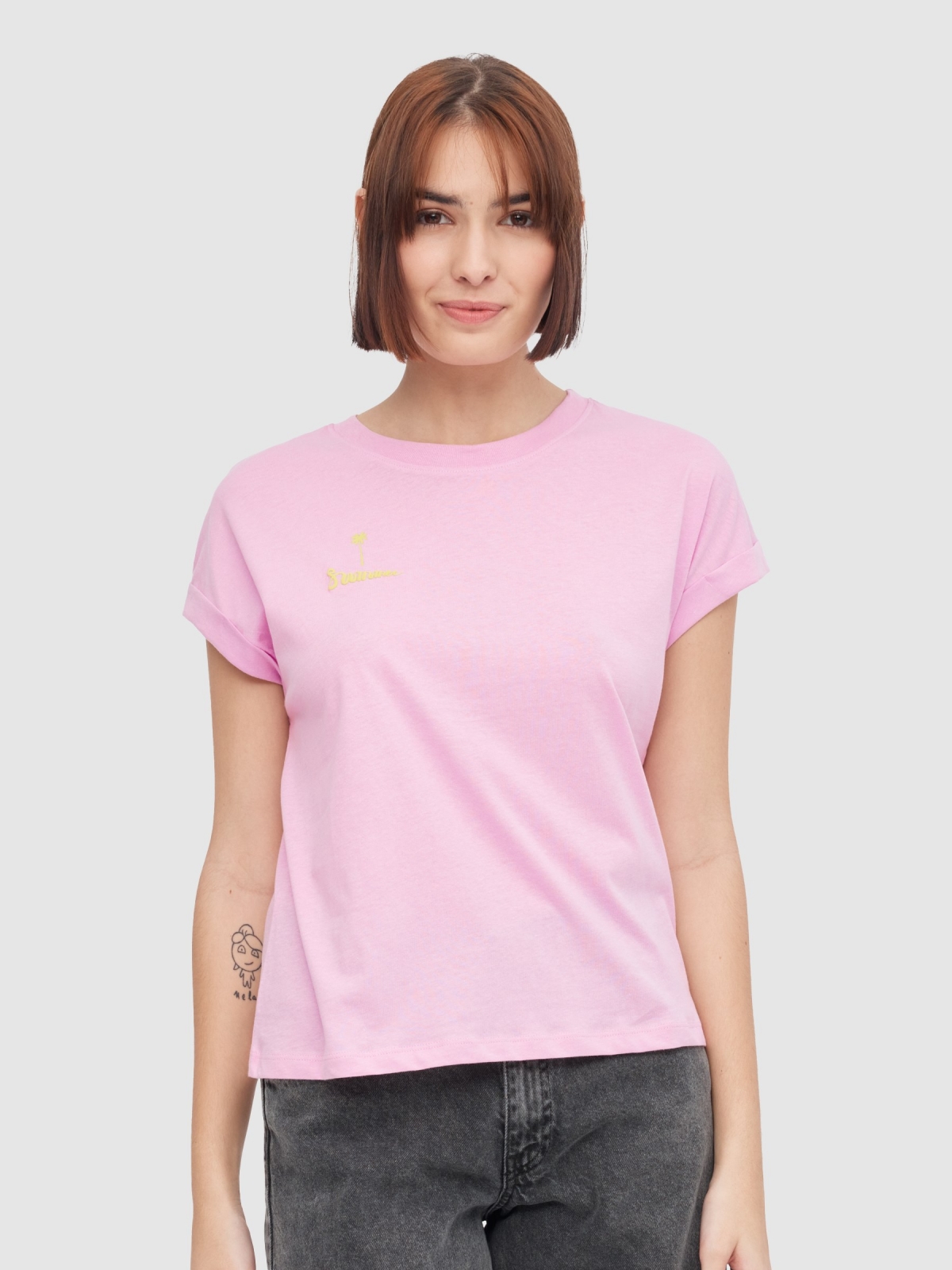 More Summer t-shirt magenta middle front view
