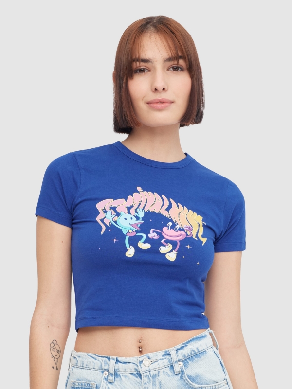 Festival Wave crop top electric blue middle front view