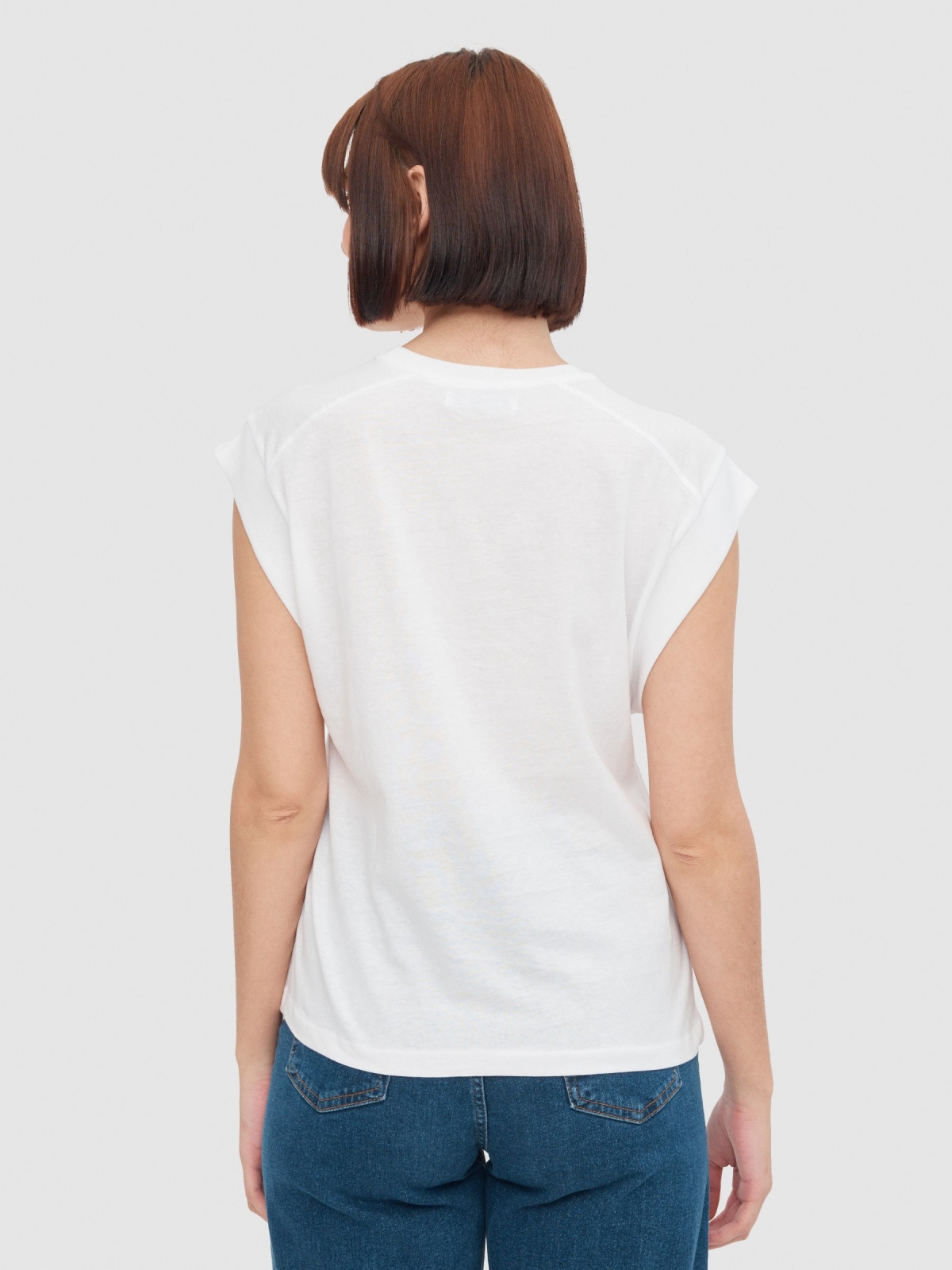 Camiseta rib sin mangas blanco vista media trasera