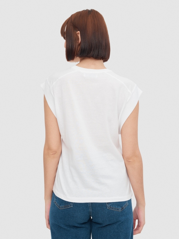 Rib sleeveless T-shirt white middle back view