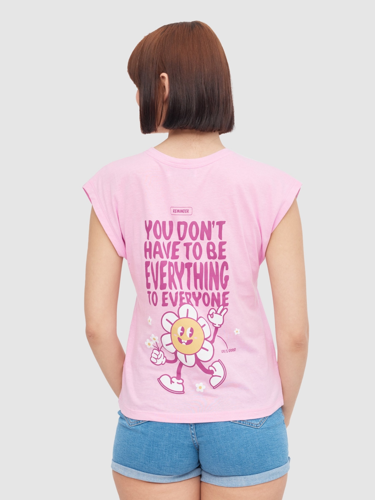 Life Is Good t-shirt magenta middle back view
