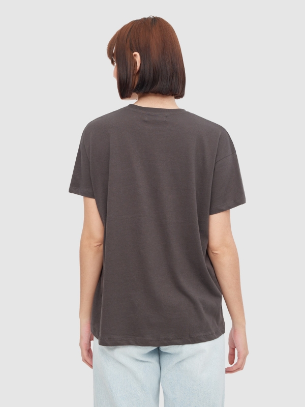 T-shirt com estampado de sereia cinza escuro vista meia traseira