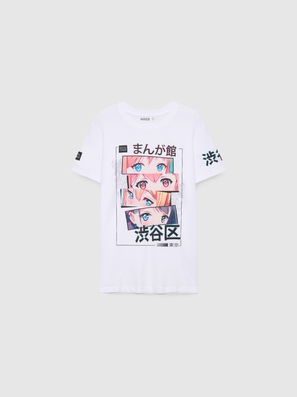  T-shirt oversize com ilustração japonesa branco