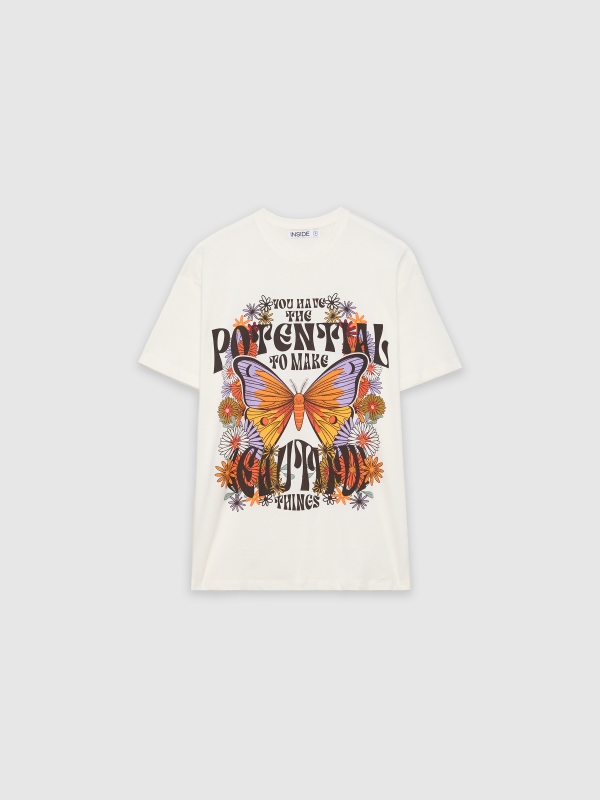  Camiseta oversize Mariposa blanco roto