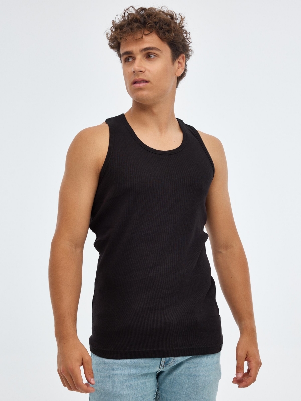 Camiseta básica espalda nadadora negro vista media frontal
