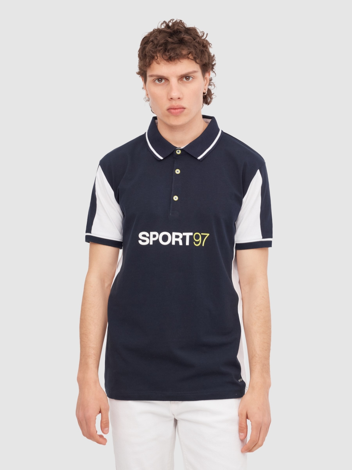 Sports polo shirt navy middle front view