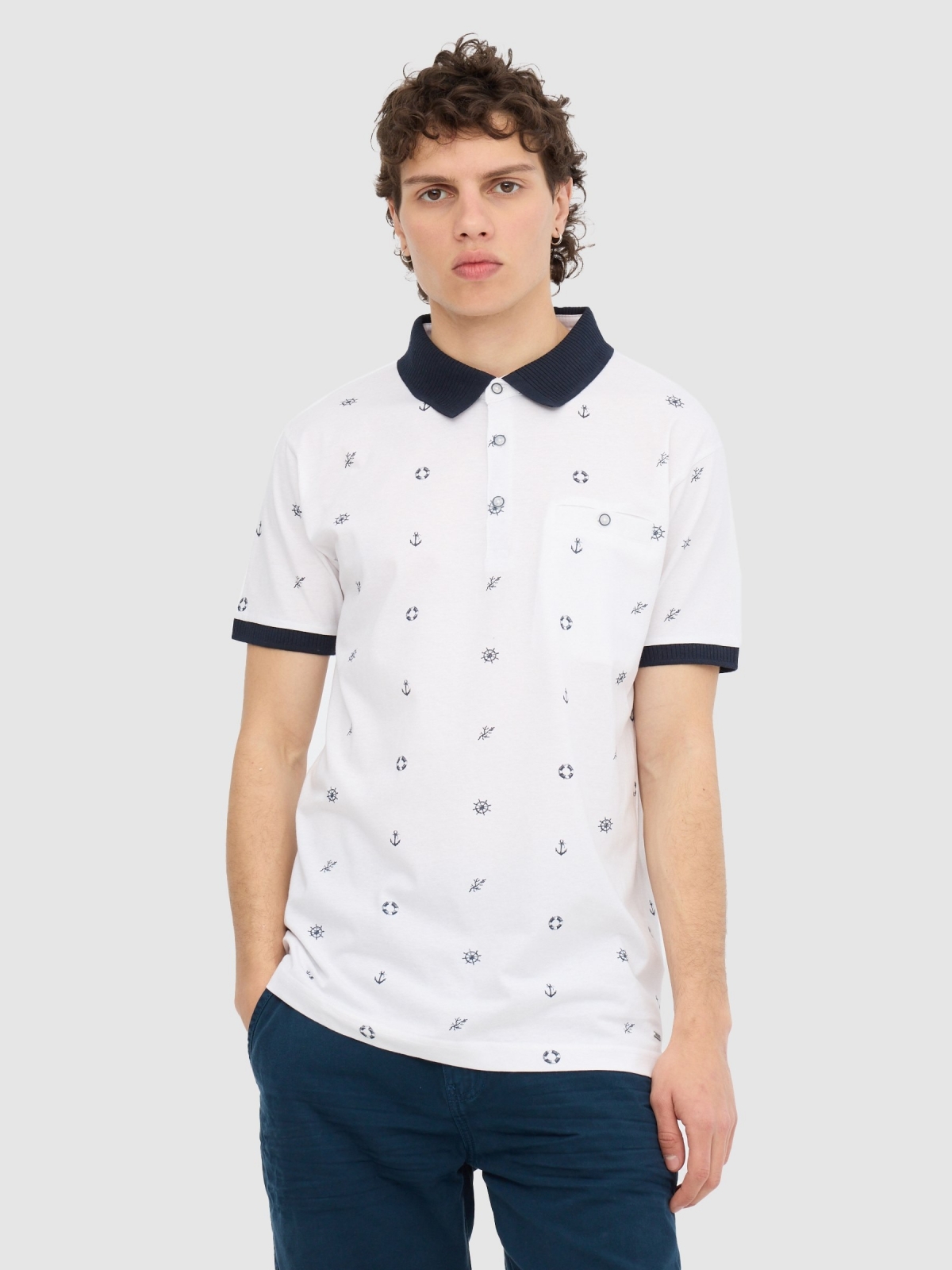 Sailor polo shirt white middle front view