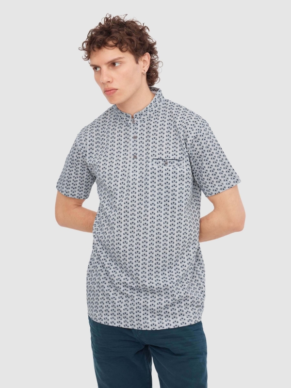 Mao geometric polo navy middle front view