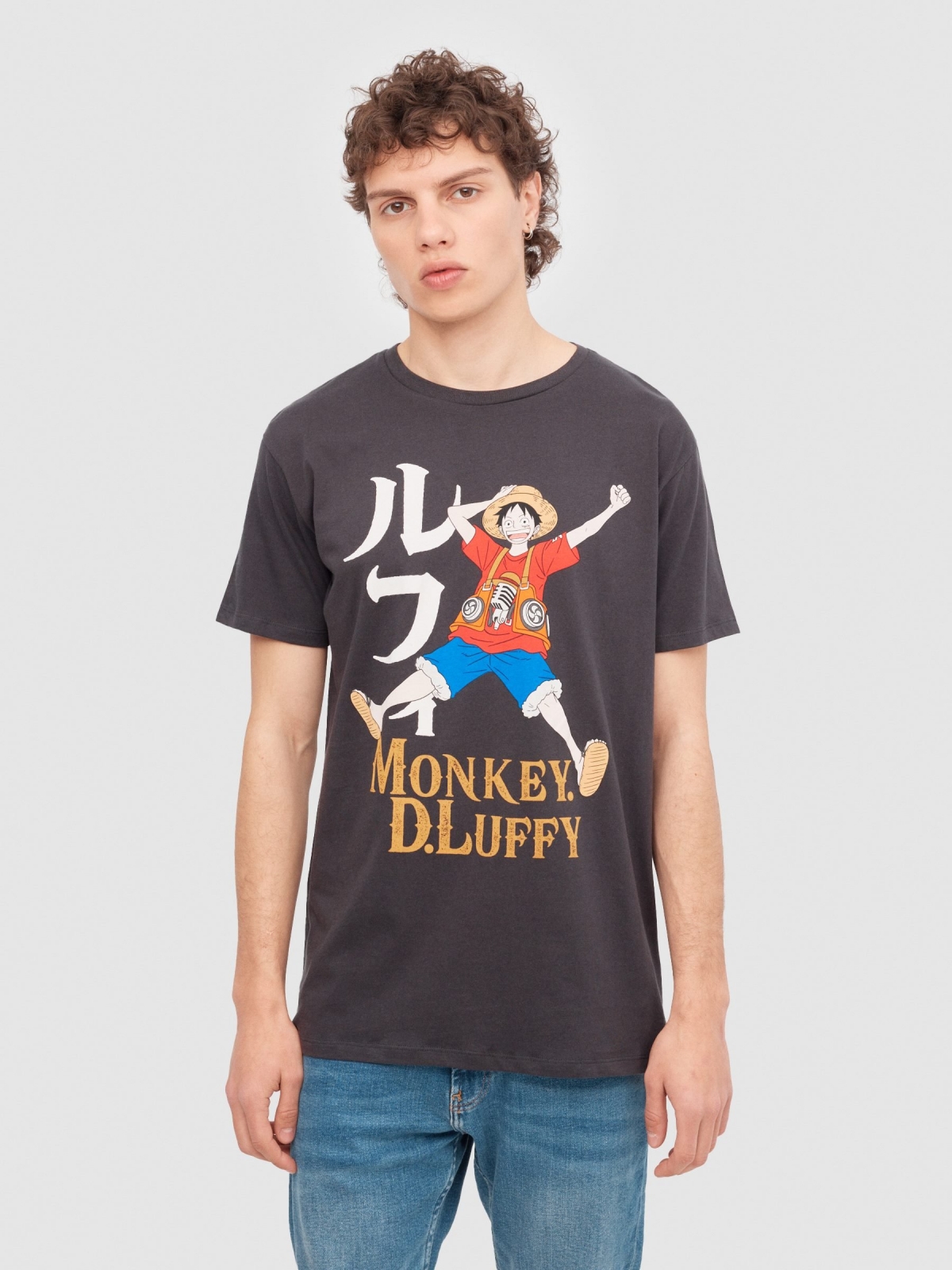 Camiseta Monkey D. Luffy gris oscuro vista media frontal