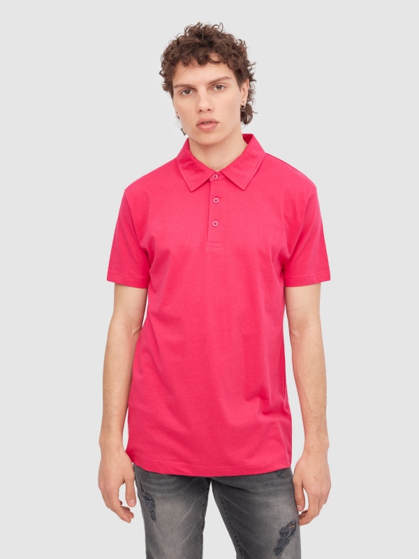 Basic short-sleeved polo shirt fuchsia middle front view