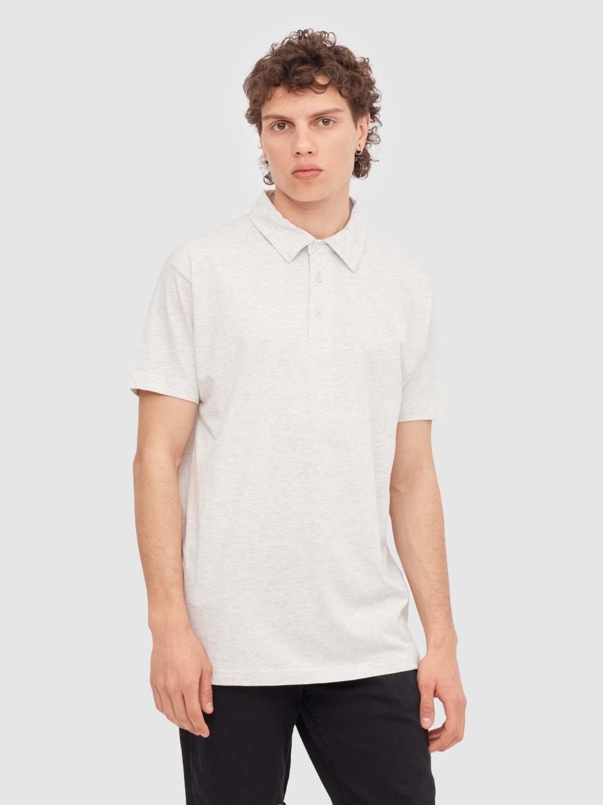 Basic short-sleeved polo shirt light melange middle front view