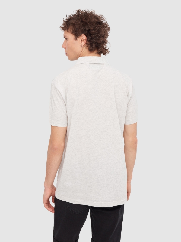 Basic short-sleeved polo shirt light melange middle back view