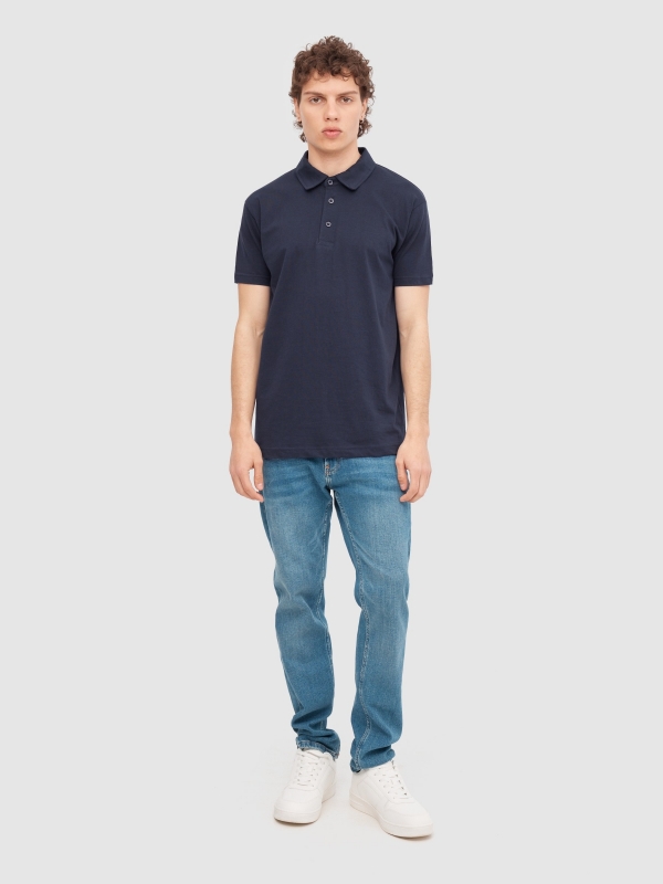 Basic short-sleeved polo shirt navy front view
