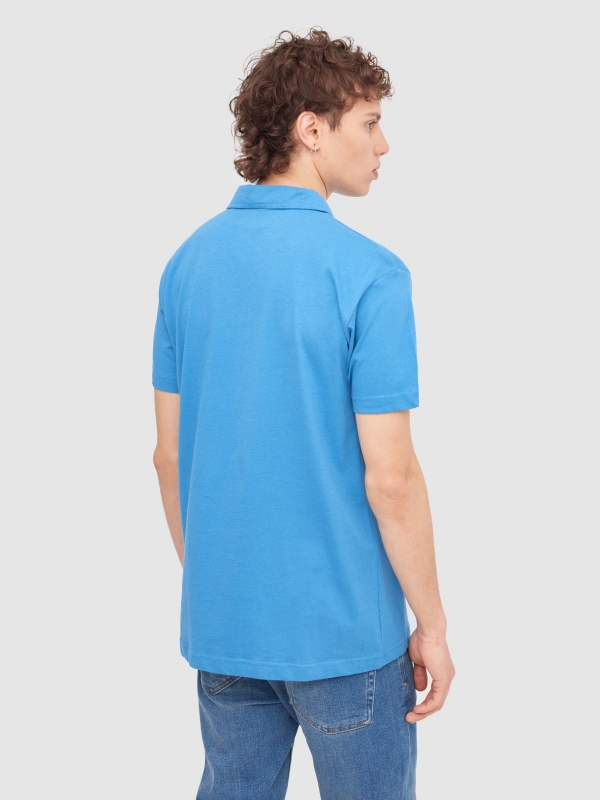 Basic short-sleeved polo shirt blue middle back view