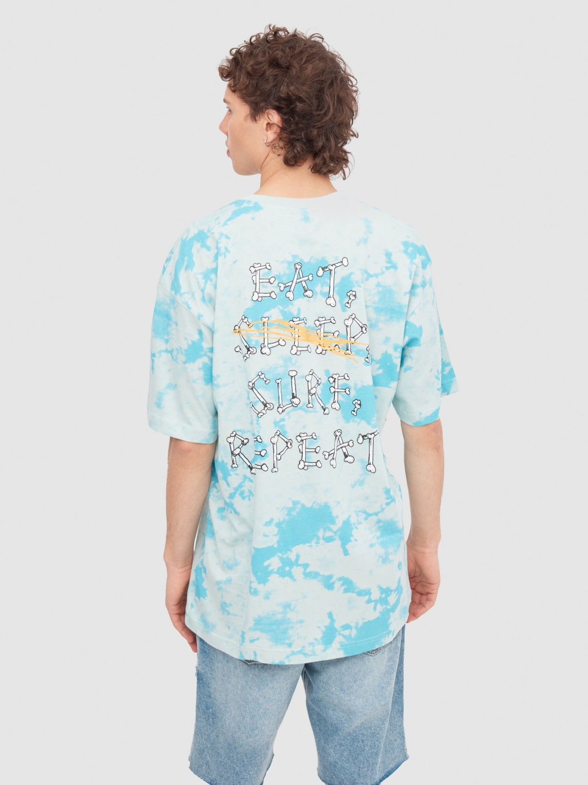 Tie dye surf octopus t-shirt green middle back view
