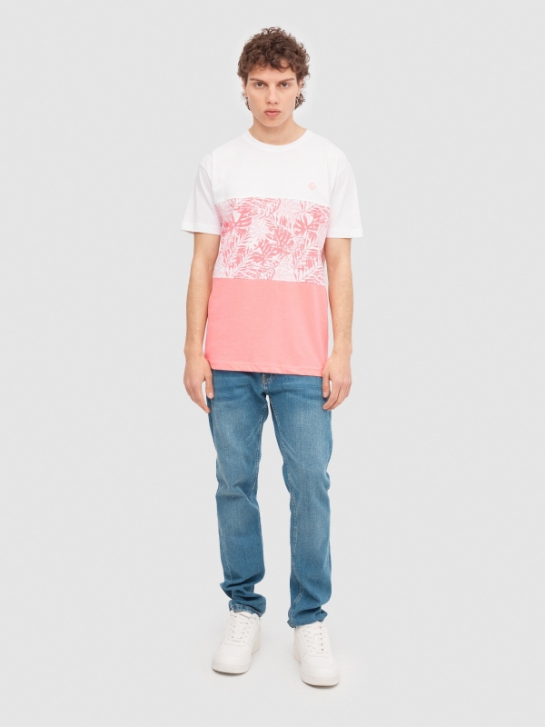 Tropical textured t-shirt pink front view