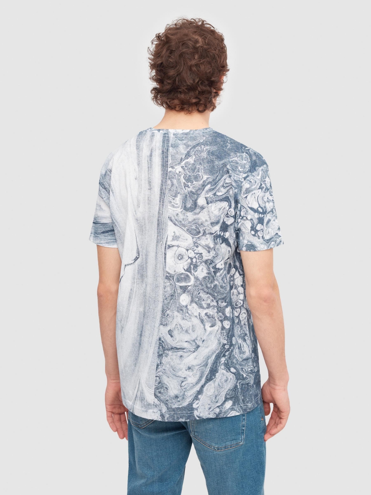T-shirt com contraste de texturas branco vista meia traseira