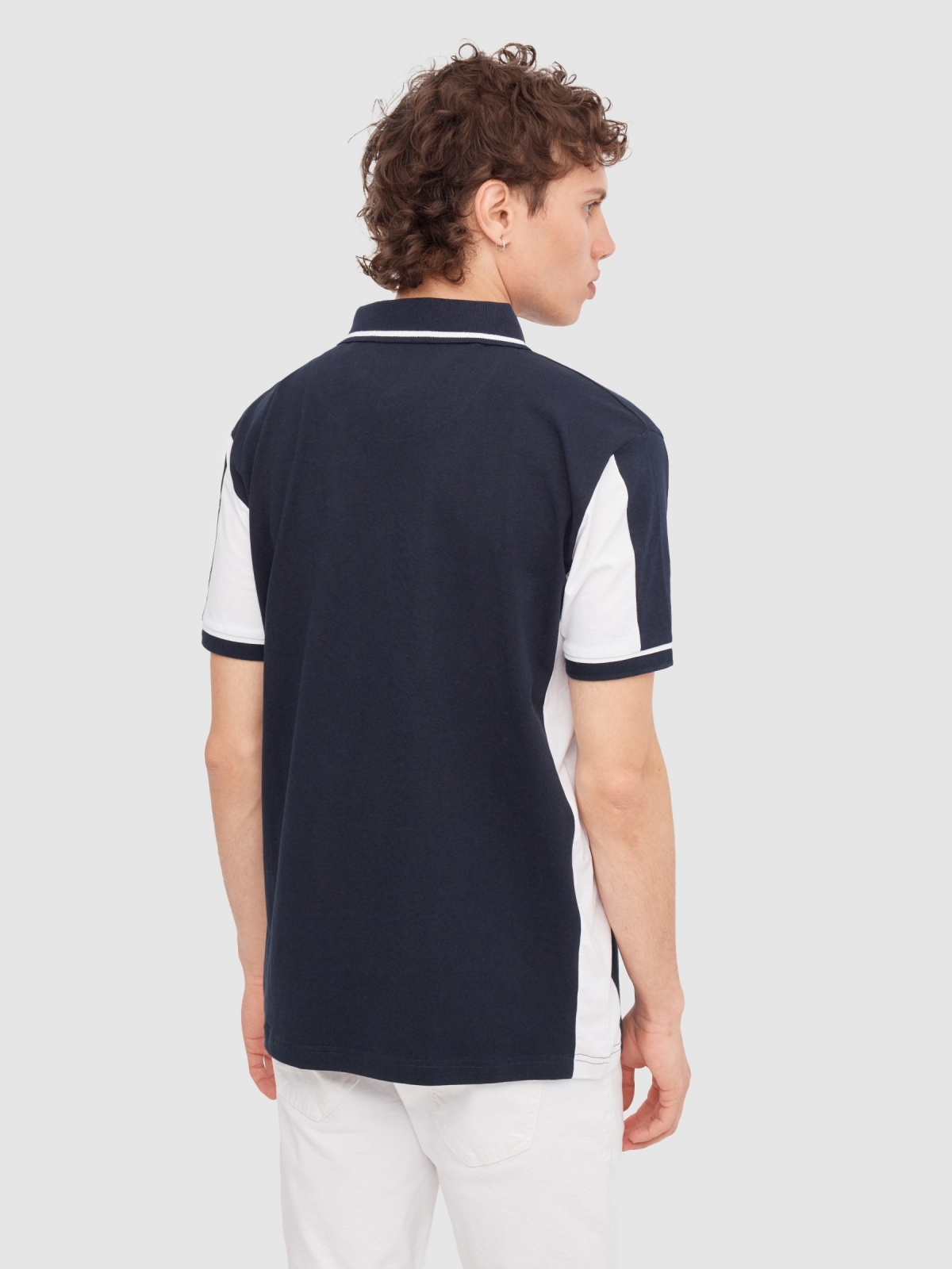 Sports polo shirt navy middle back view