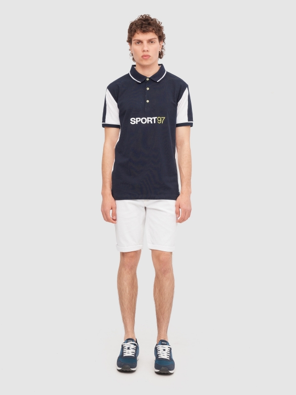 Sports polo shirt navy front view
