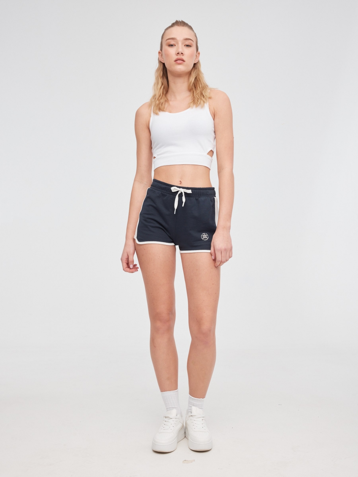 Two-tone sports shorts navy front view