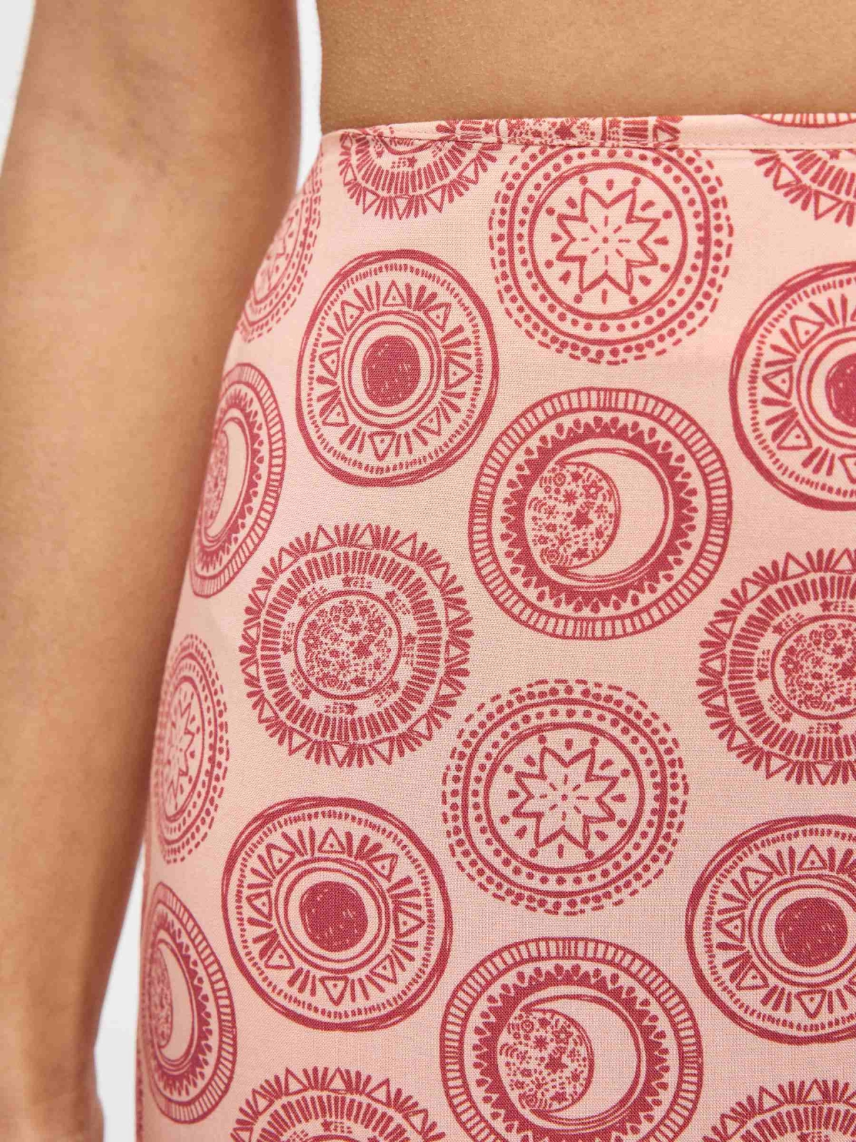 Indie print midi skirt pink detail view