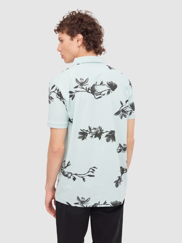 Flower print polo green middle back view