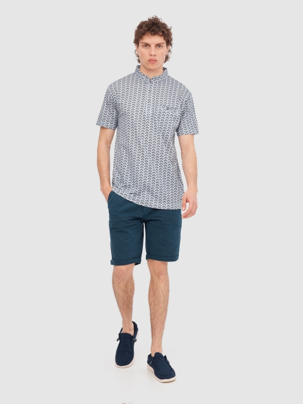 Mao geometric polo navy front view