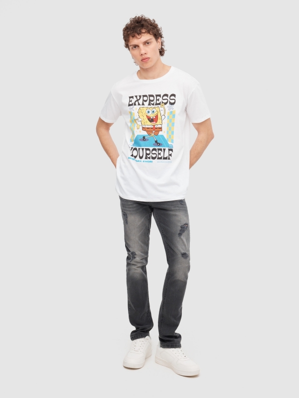 T-Shirt do Bob Esponja branco vista geral frontal