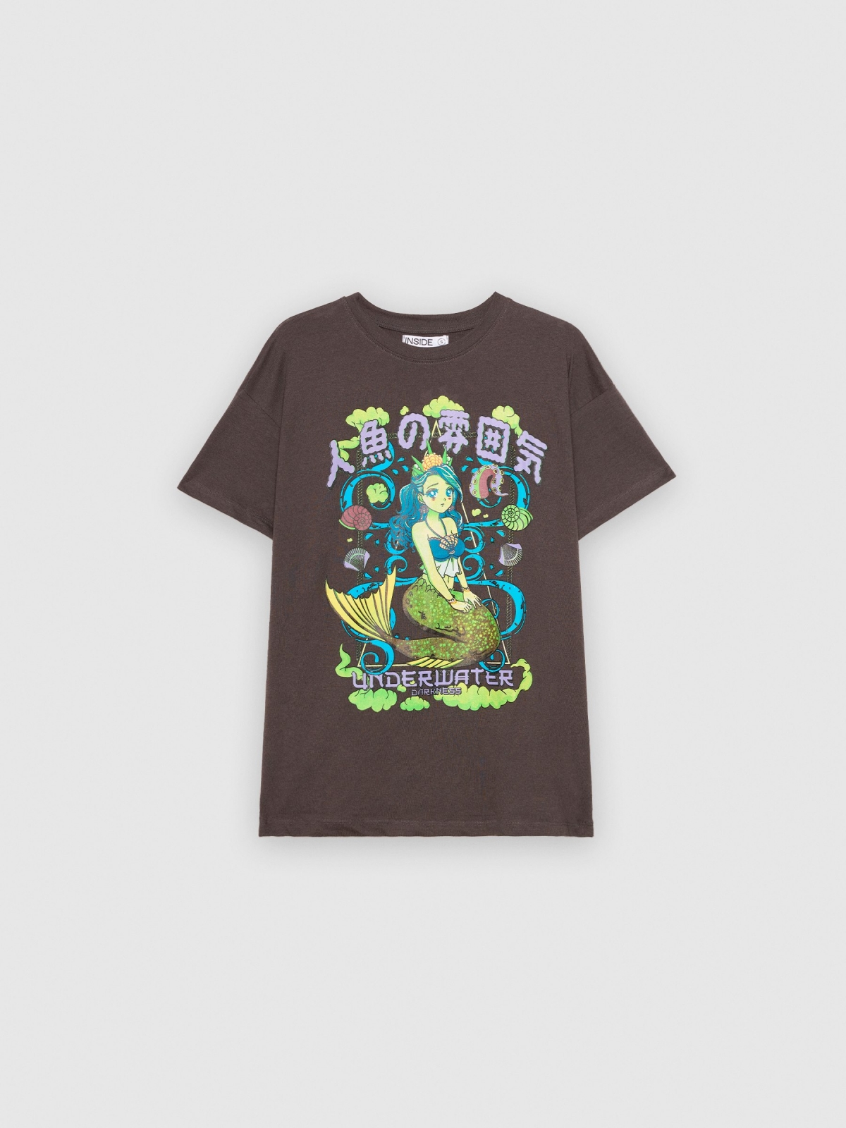  Mermaid print t-shirt dark grey