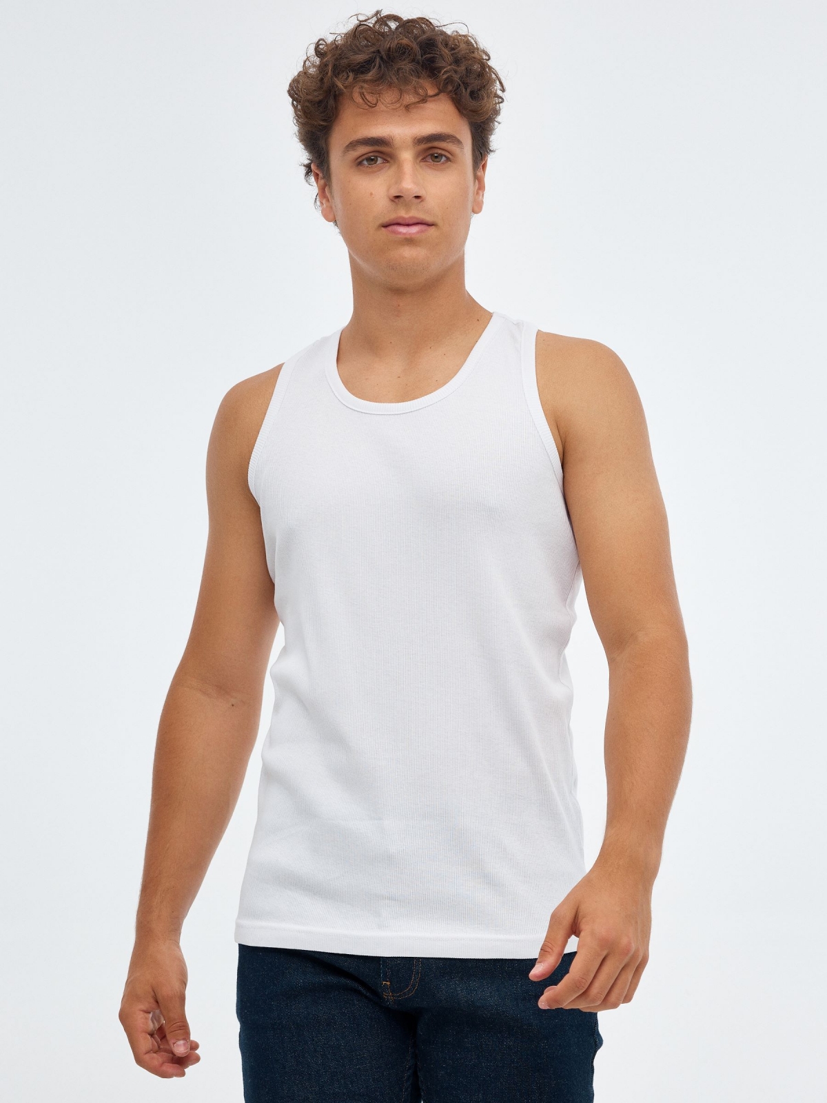 Camiseta básica espalda nadadora blanco vista media frontal