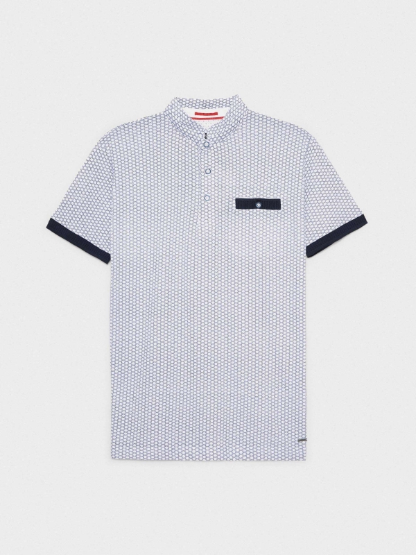  Mandarin collar printed polo shirt with pocket navy
