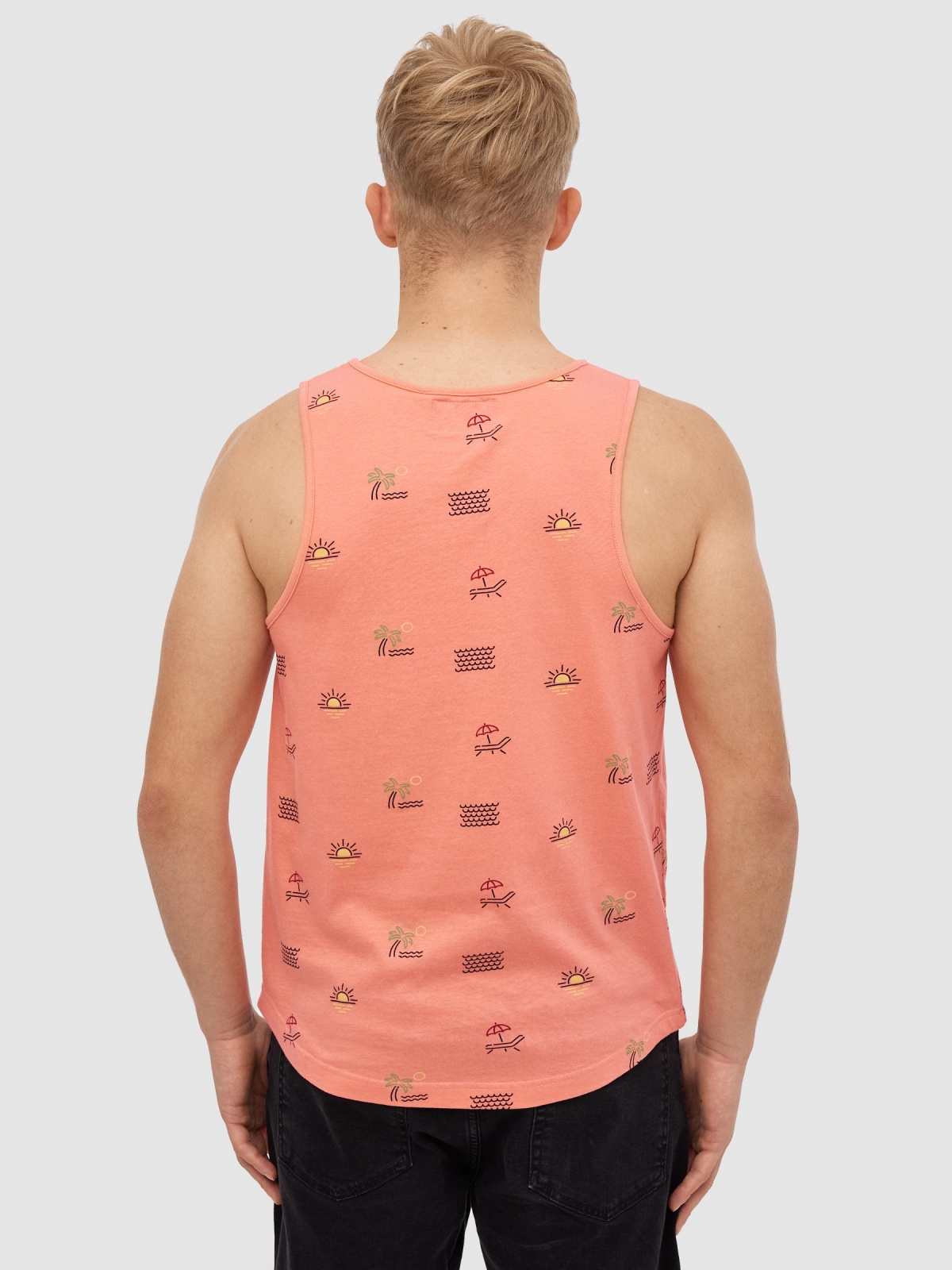 Camiseta de tirantes tropical rosa vista media trasera