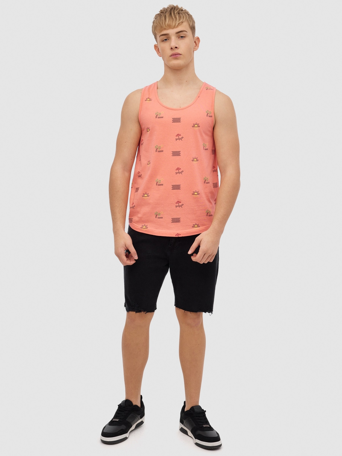 Tropical tank top pink front view