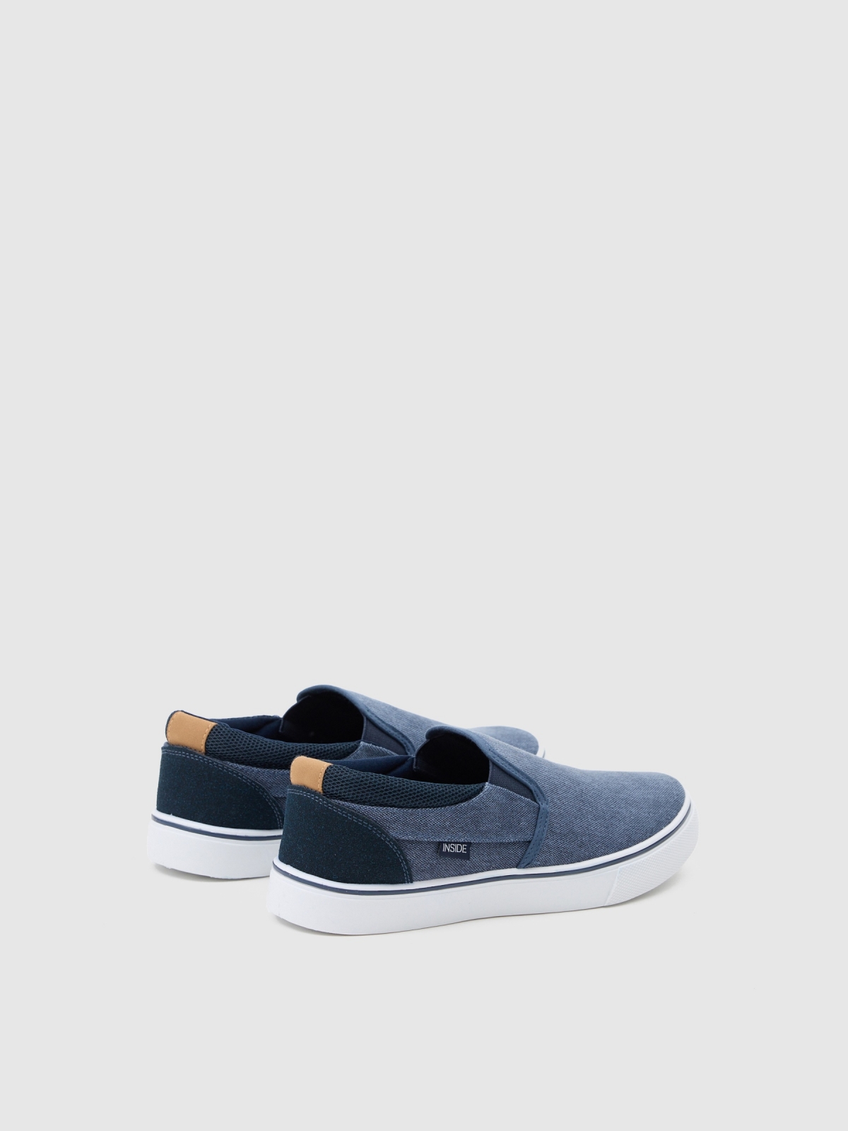 Washed canvas trainer steel blue 45º back view