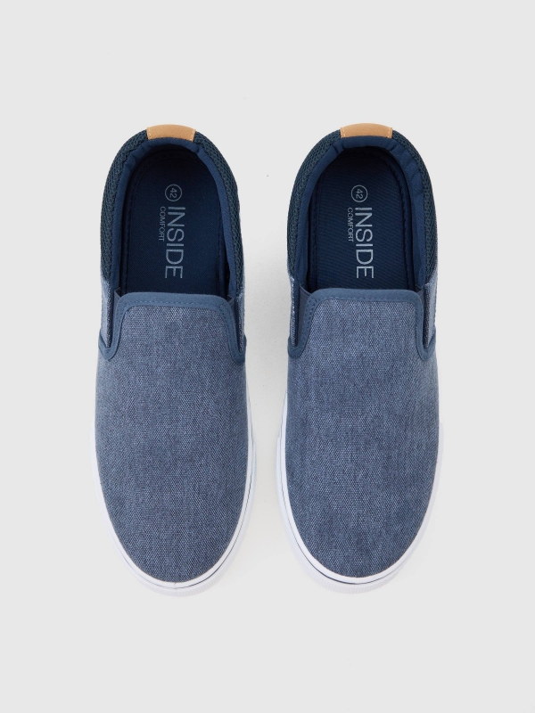 Washed canvas trainer steel blue zenithal view