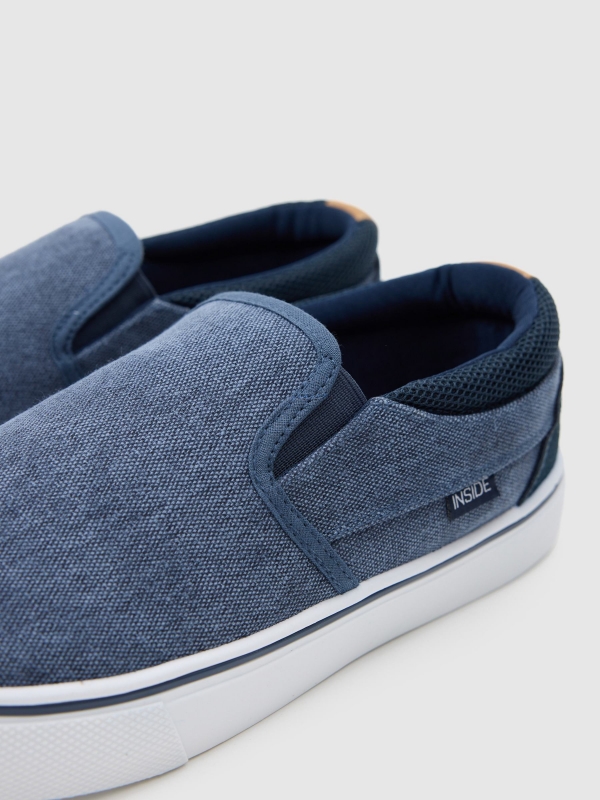 Washed canvas trainer steel blue detail view