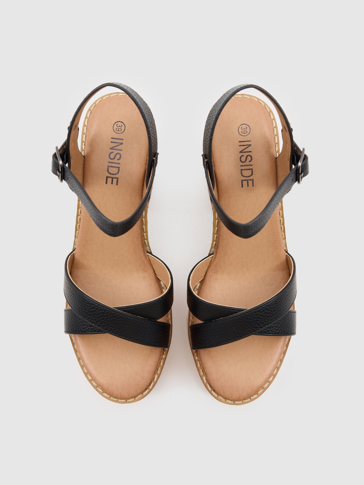 Sandals cross straps black/beige detail view