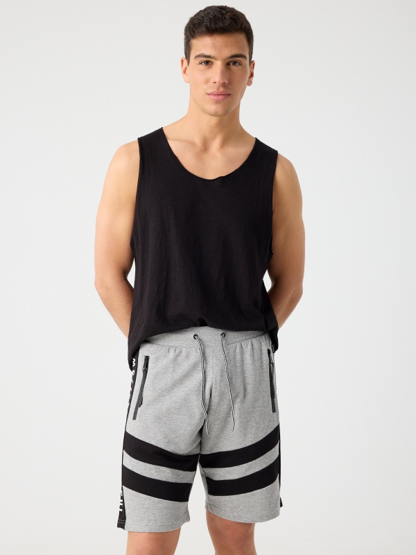 Jogger shorts with bands grey middle front view