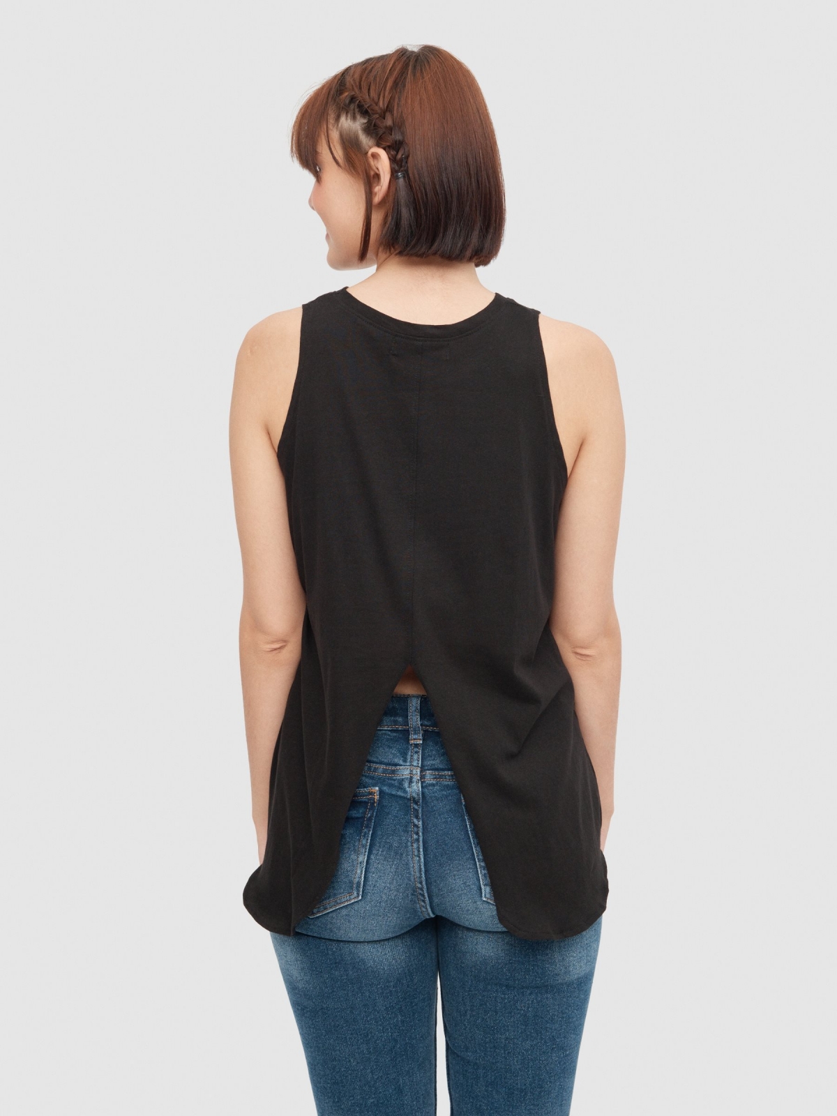 T-shirt with back opening black middle back view