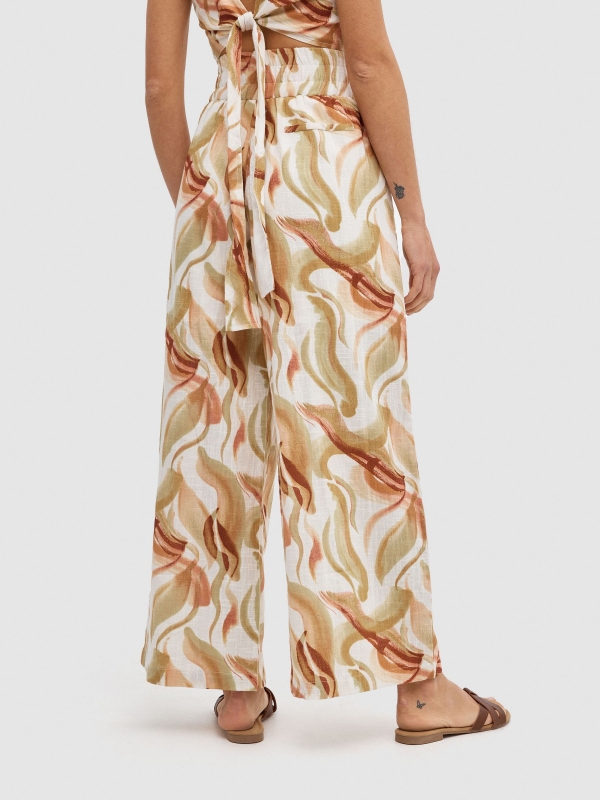 Printed wide-leg pants beige middle back view