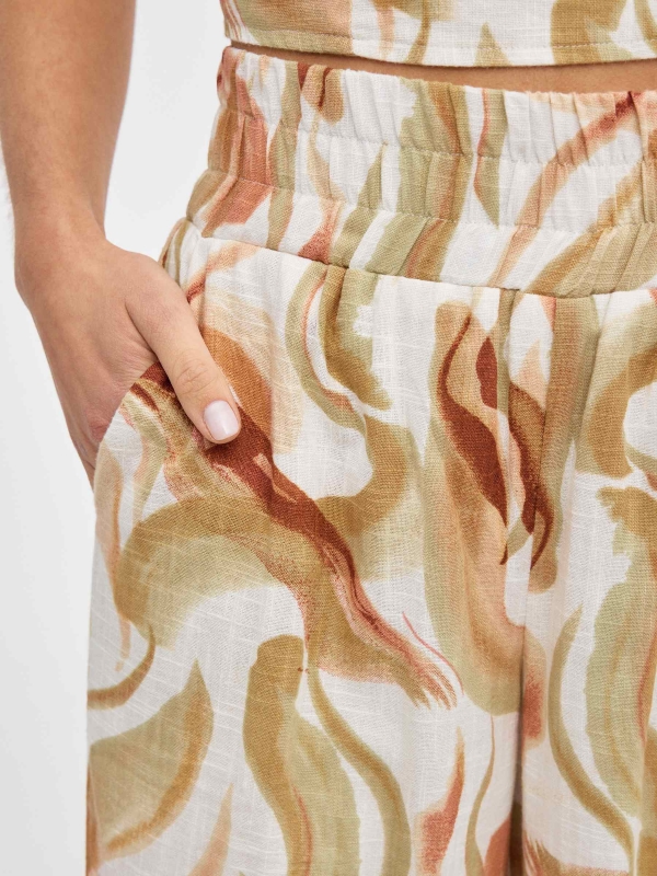 Printed wide-leg pants beige detail view