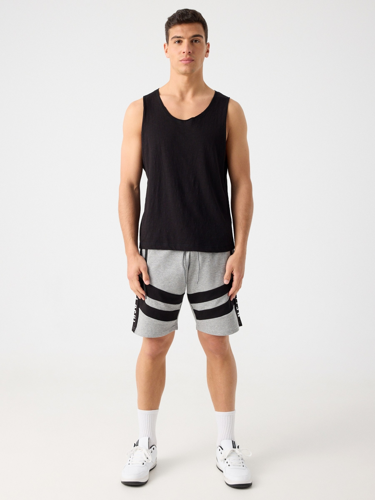 Jogger shorts with bands grey front view