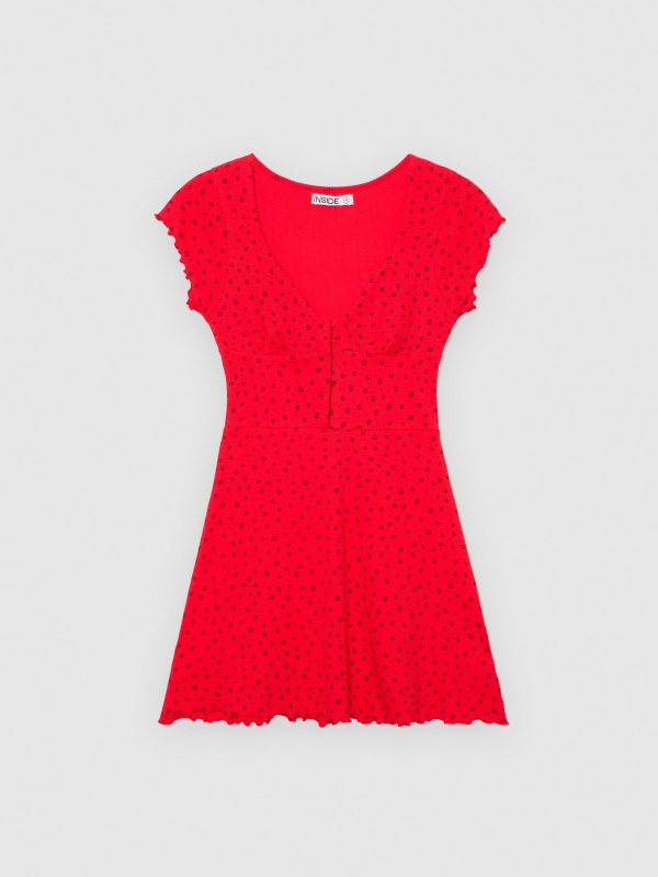  Vestido mini canalé florecitas rojo