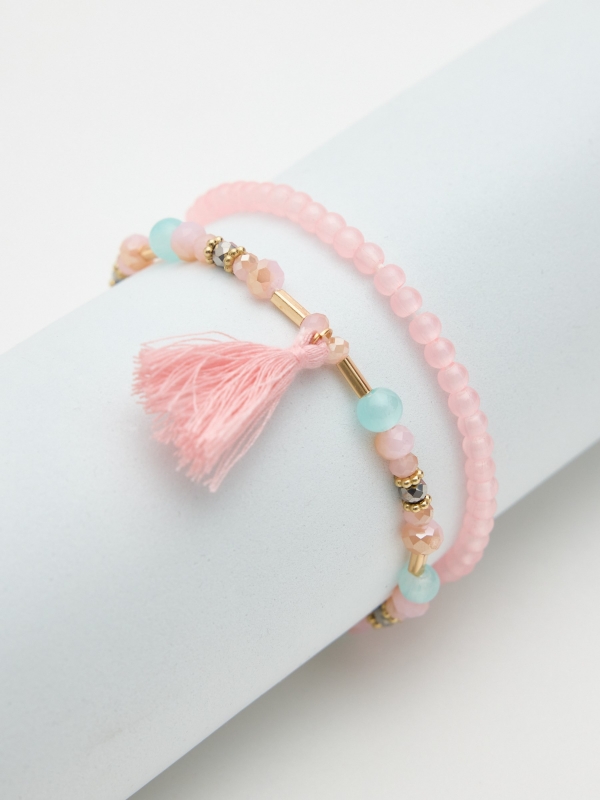 Beaded bracelet set light pink detail view
