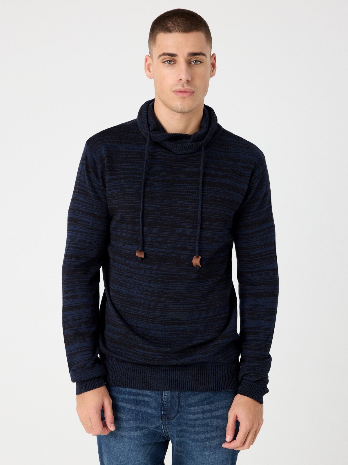 Fleece turtleneck sweater blue middle front view